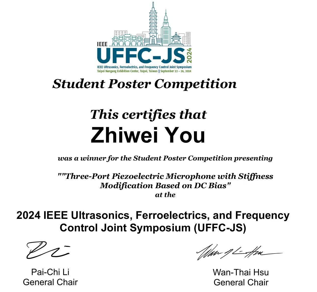Zhiwei You Wins Student Poster Competition at UFFC-JS Conference