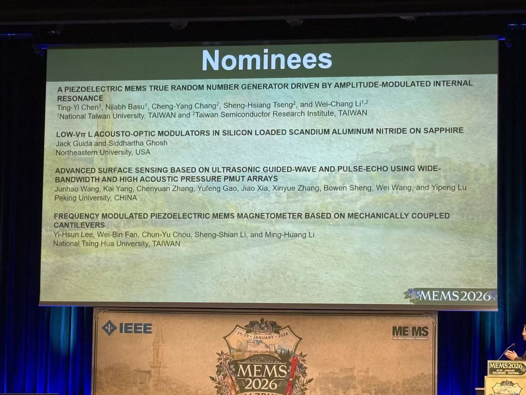 Congratulations! Three Papers from Our Research Group Receive Best Paper Nominations at IEEE MEMS 2026